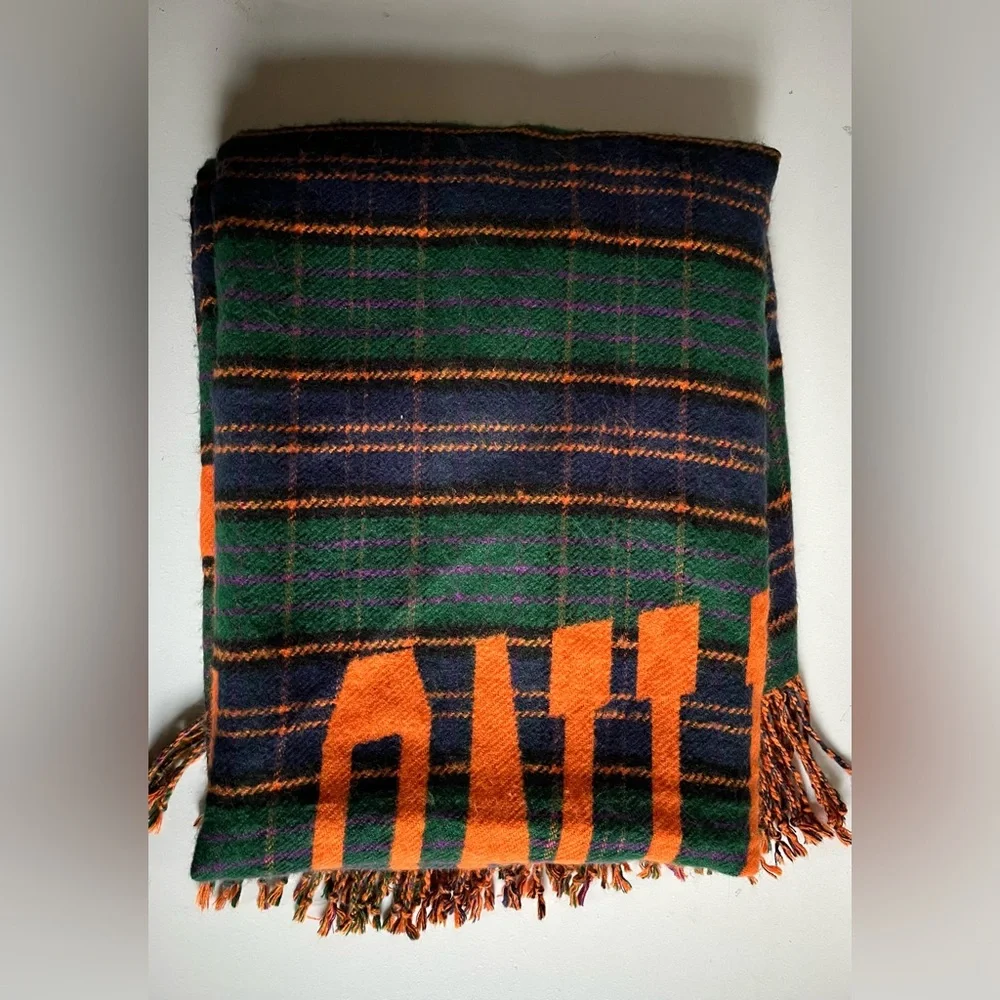 Rowing Blazers Preppy Plaid Throw Blanket Fleece Orange Green Blue 50 x 60”